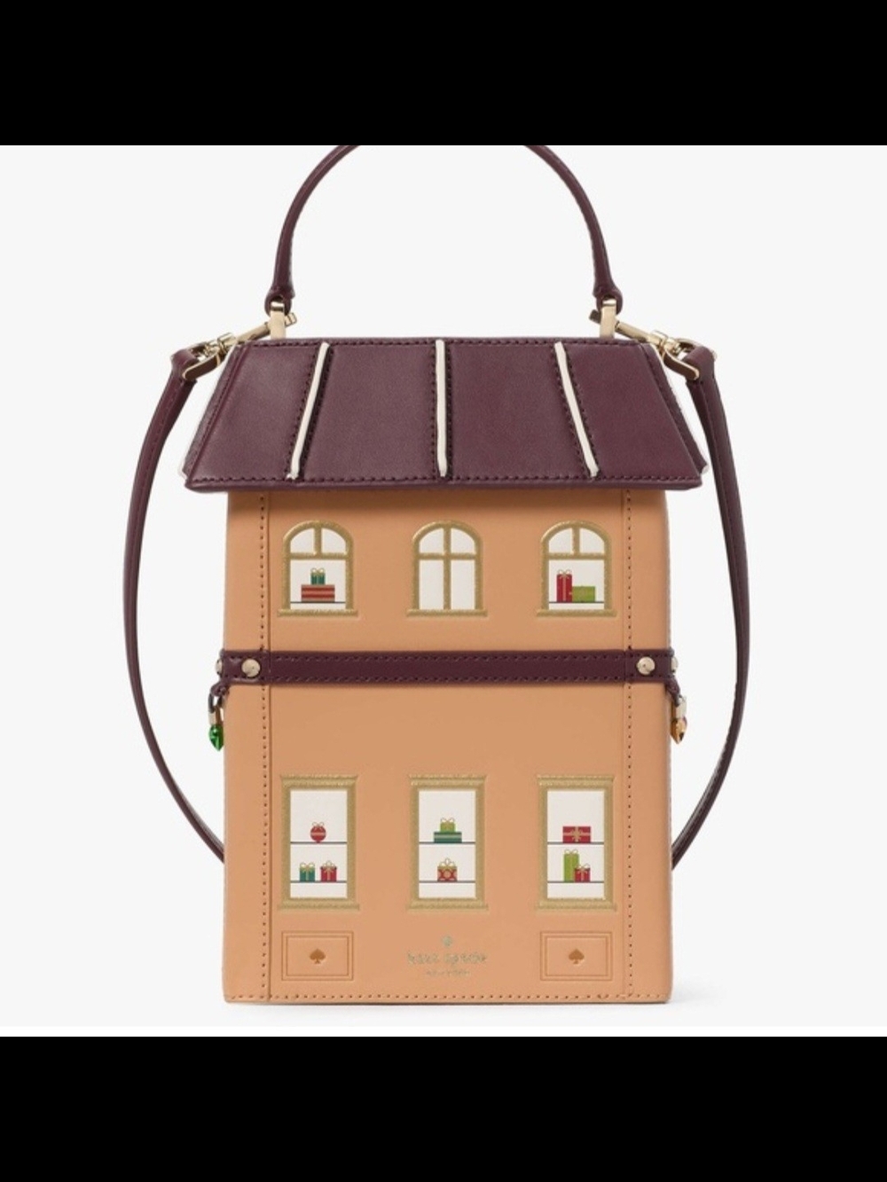 kate spade Tan and Burgundy House Appliqué Crossbody Bag - Picture 1 of 3
